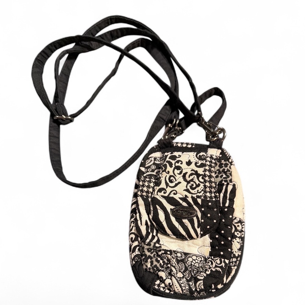 Donna Sharp Black White Patchwork Quilted Crossbo… - image 1